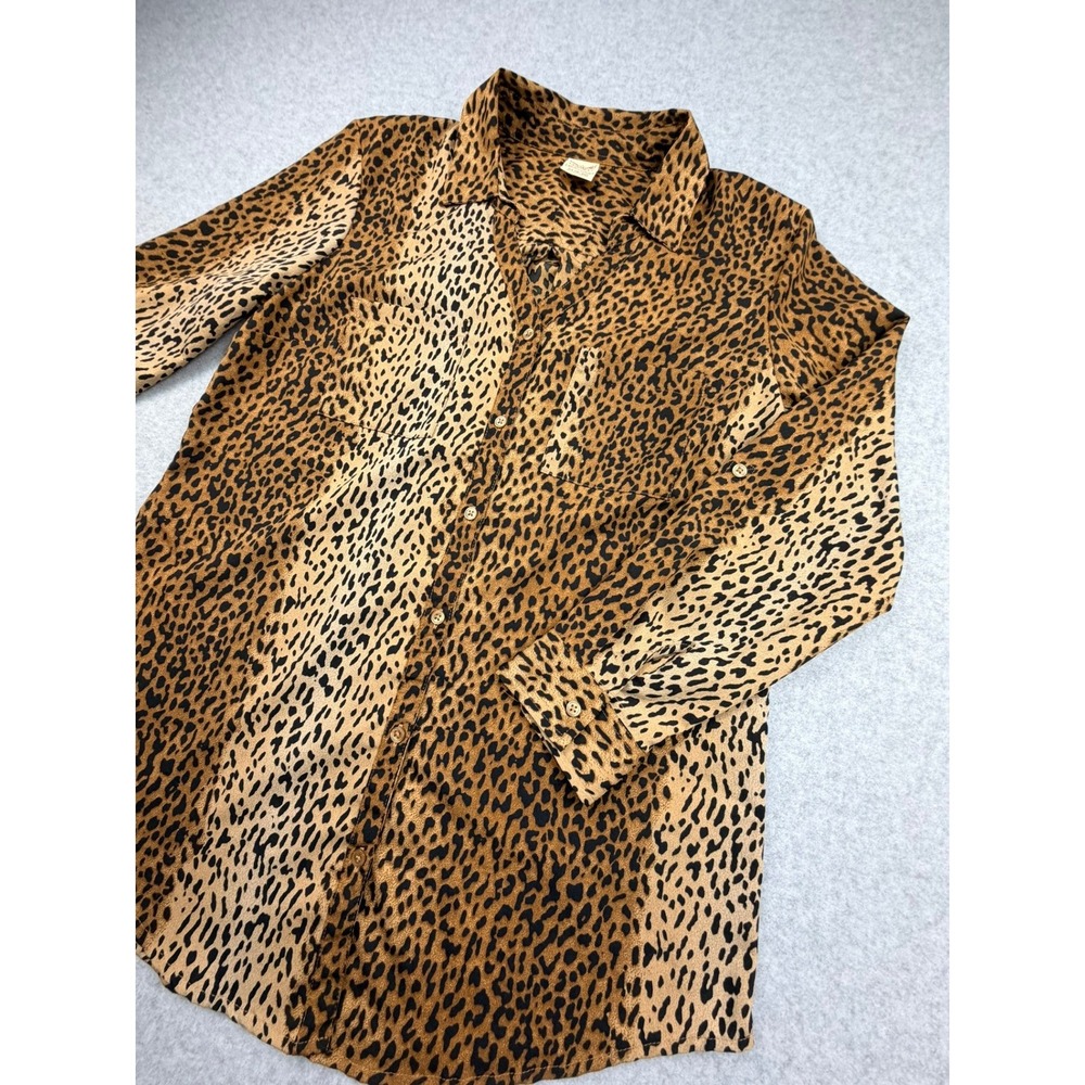 Womens Leopard Print Button Down Shirt Brown Animal Neutral Medium